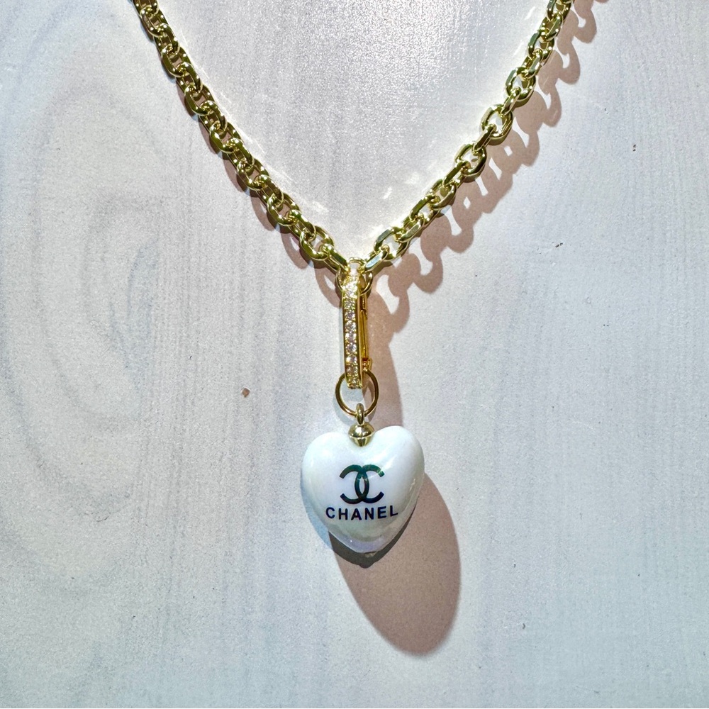 Upcycled Puffy Heart Chanel Pendant White - Picture 3 of 7